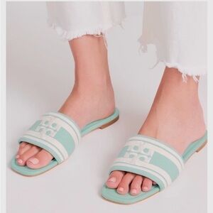 Tory Burch Designer Women's Logo Jacquard leather Slide Sandals 8.5